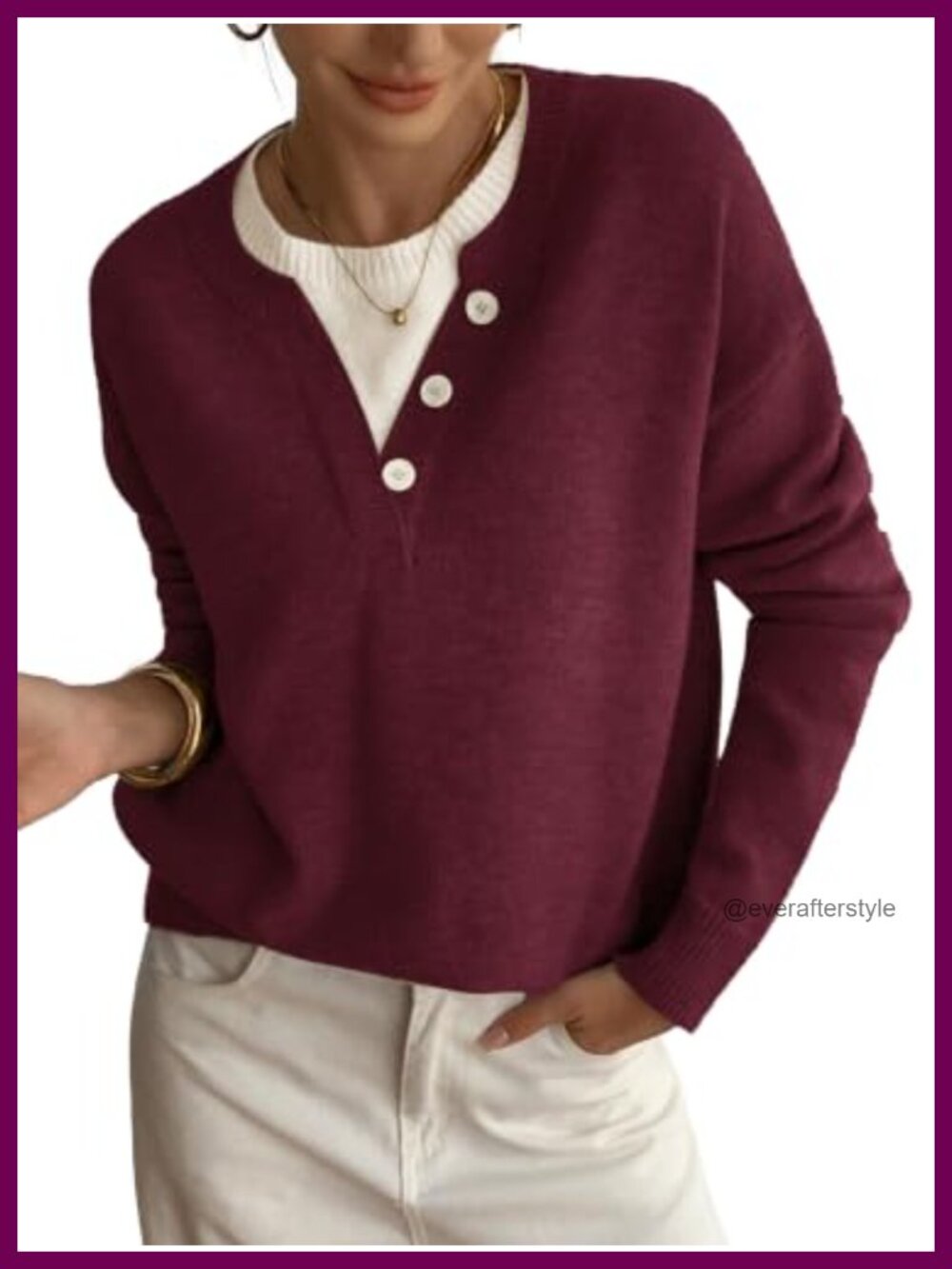 Henley Neck Long Sleeve Pullover Sweater Viscose Blend